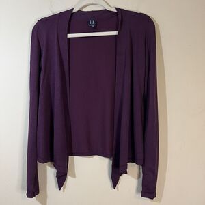 Vintage GAP Cardigan Sweater Size Small Purple Open Front Short Waterfall Y2K